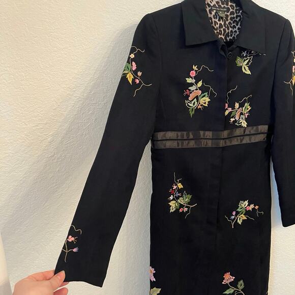 Anna Bui Gallery Floral Embroidered Coat Womens XS Black Suede Evening Formal - Picture 6 of 16
